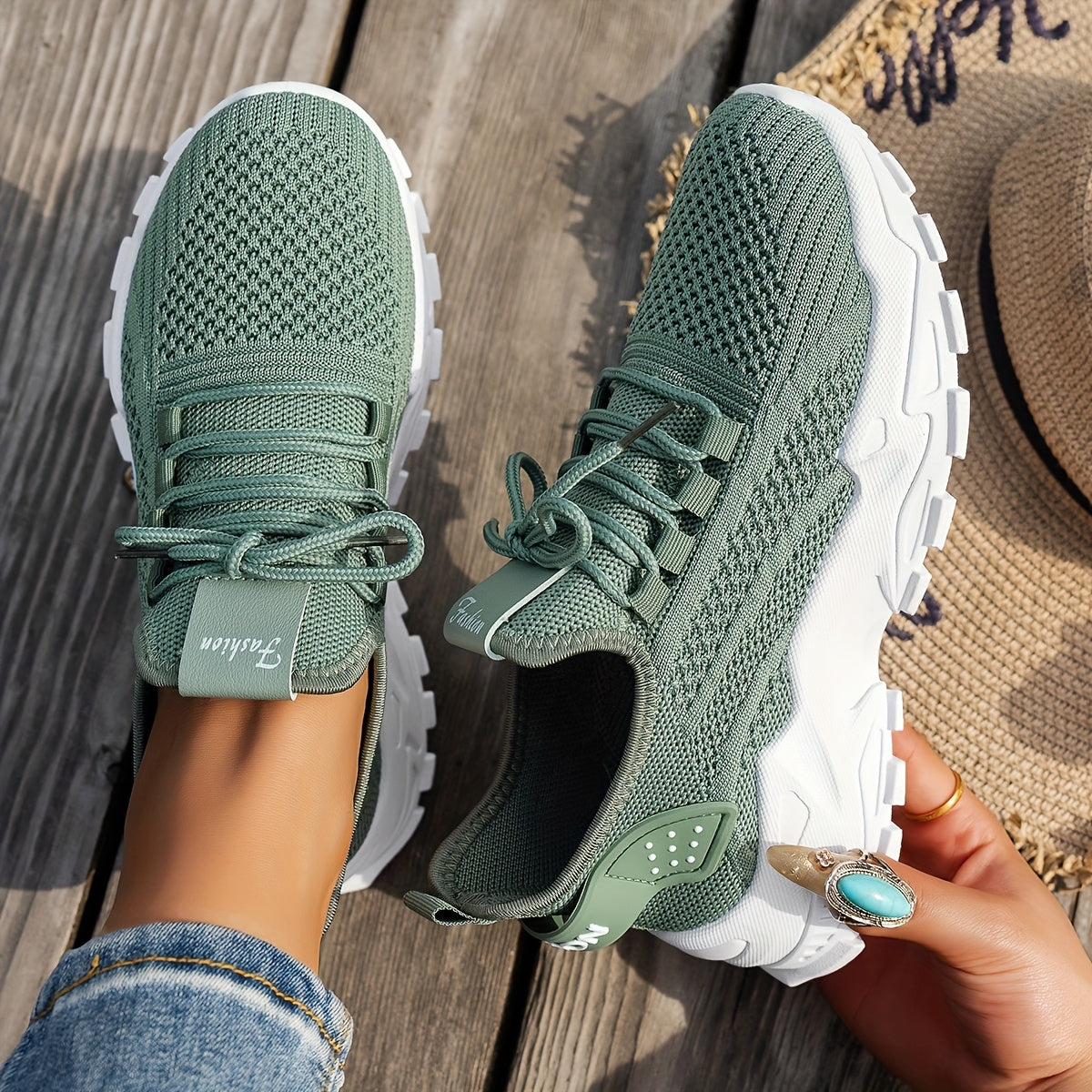 Women’s White Casual Sneakers, Breathable Elastic Upper, Plus Size