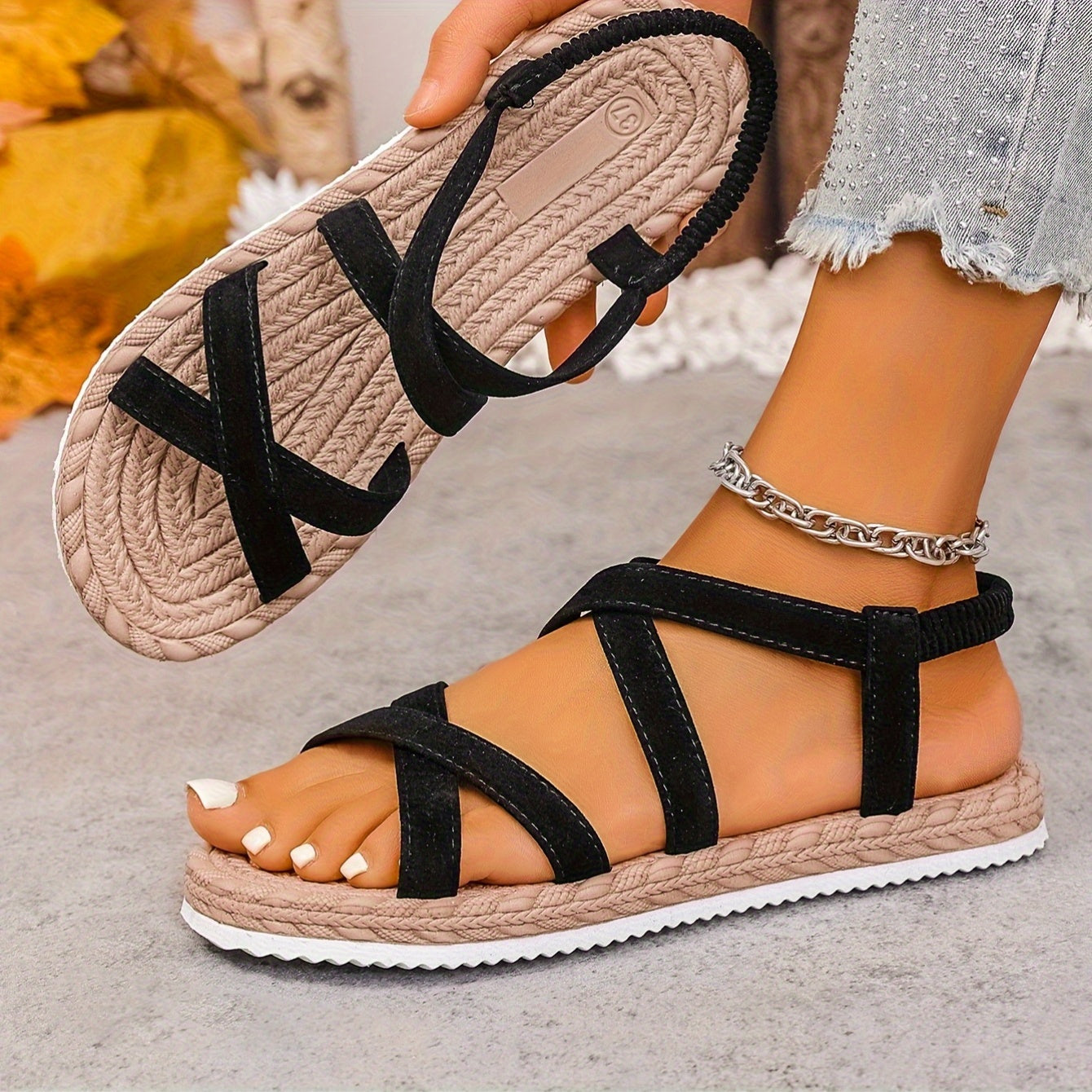 Women's Lightweight Flat Sandals Open-Toe Summer Slides with Adjustable Straps