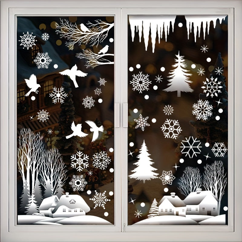 74 Christmas Window Clings Snowflake Woodland Cabin Festive Home Decor