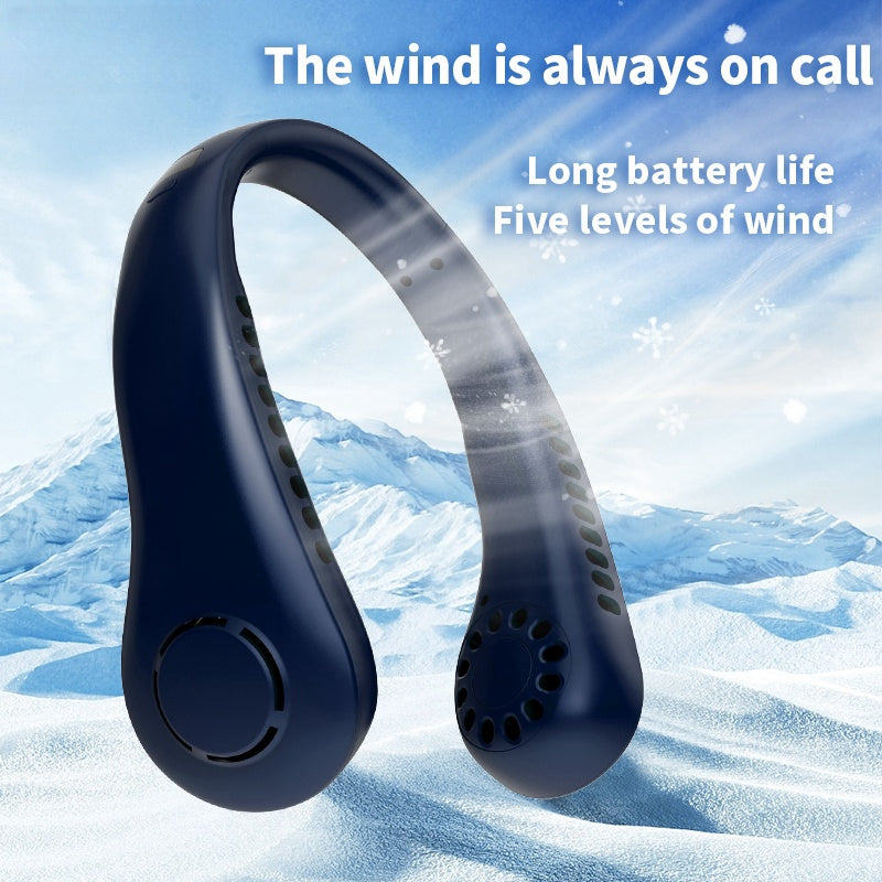 Portable USB Neck Fan Wearable Rechargeable 5-Speed Quiet Cooling Strong Winds