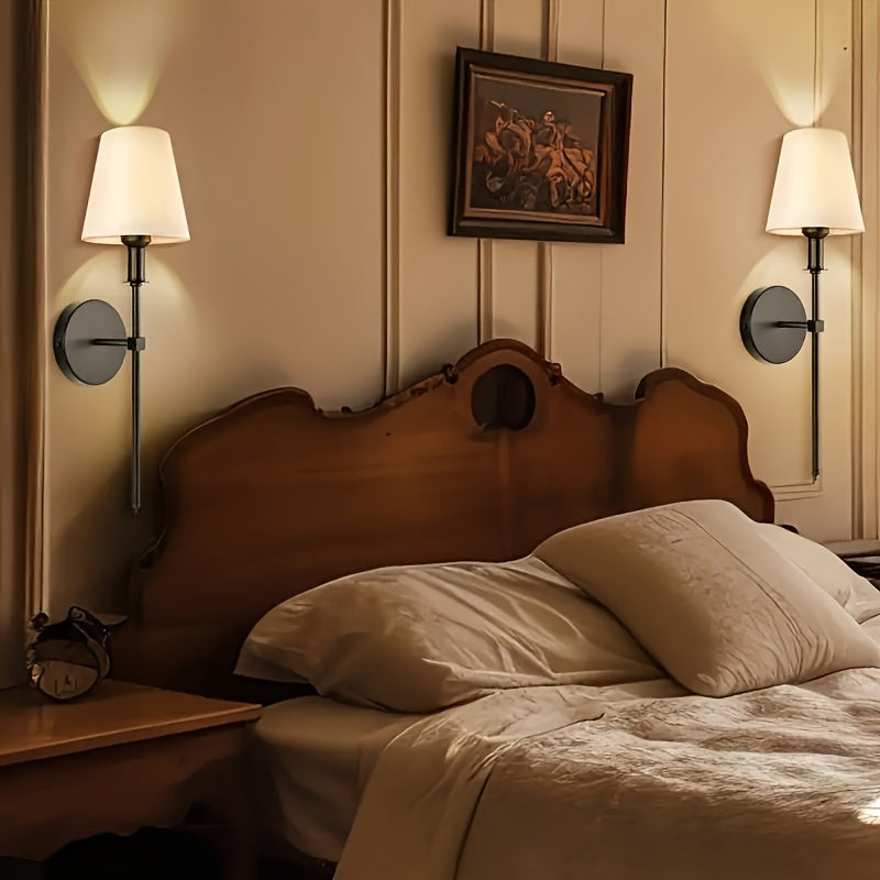 Пара современных настенных бра с белыми тканевыми абажурами, диммируемое металлическое встраиваемое освещение