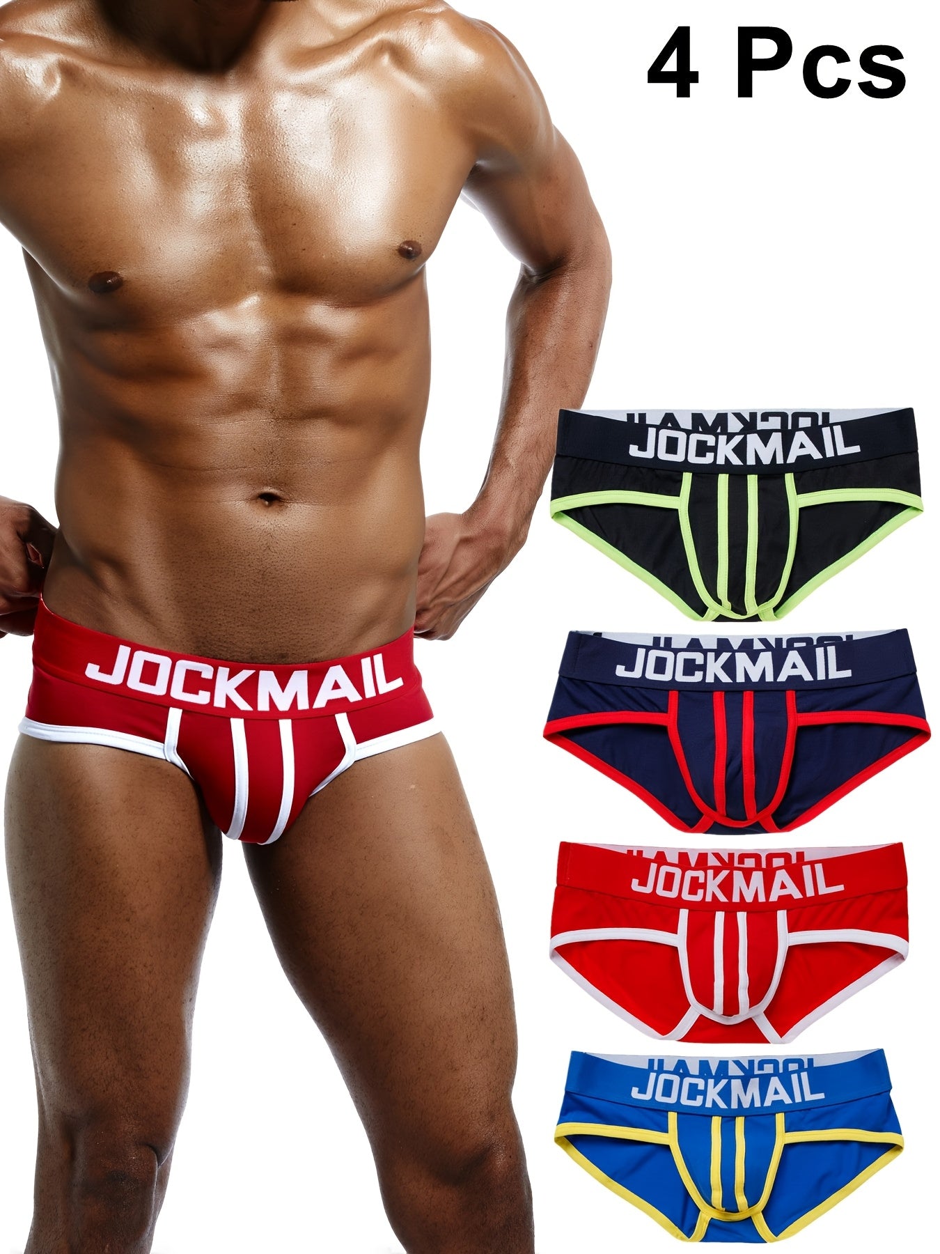 Men's Low-Rise Cotton Briefs 4-Pack Color Block Breathable Underwear