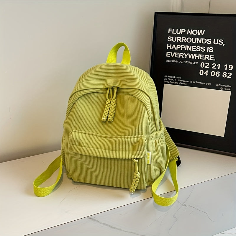 Talabalar uchun mo'ljallangan, zamonaviy va qish mavsumi uchun mustahkam tasma bilan chiziqli korduroy ruksak.