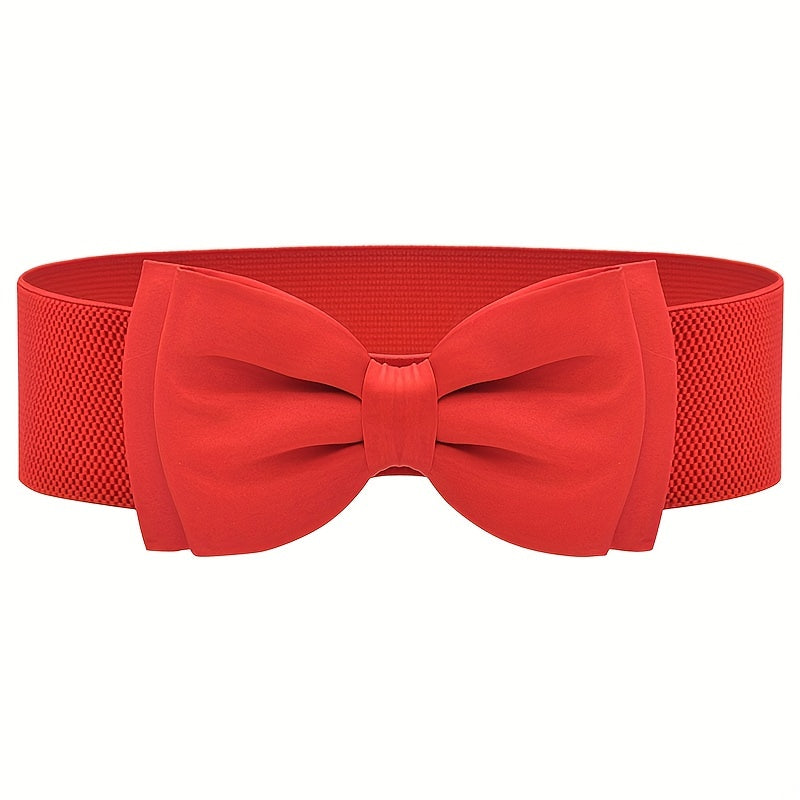 Women's Dress Coat Girdle with Candy-Colored Bowknot Wide Belt and Elastic Waistband