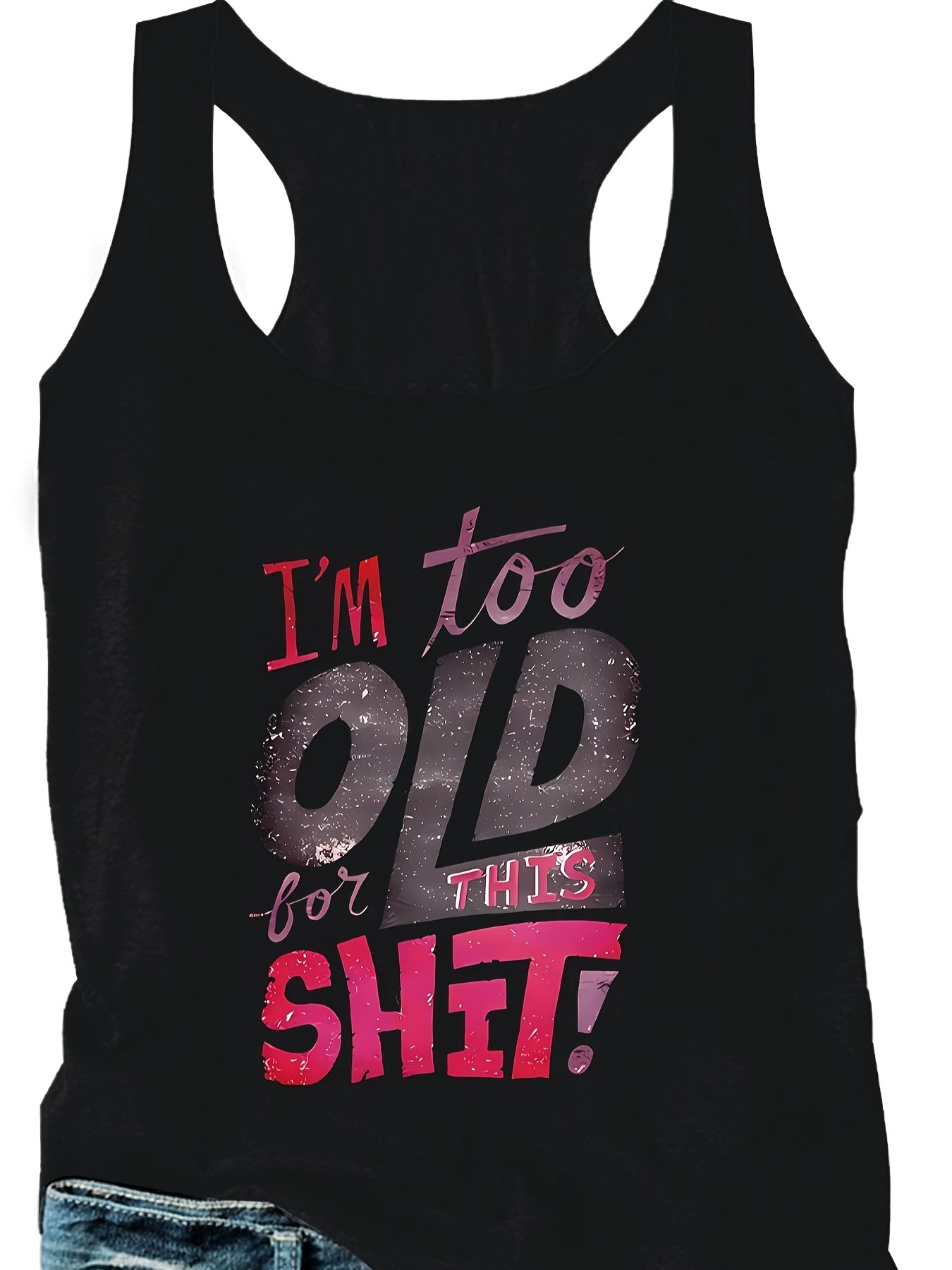 Plus Size Women's Sleeveless Casual Tank Top Black Red White Lettering