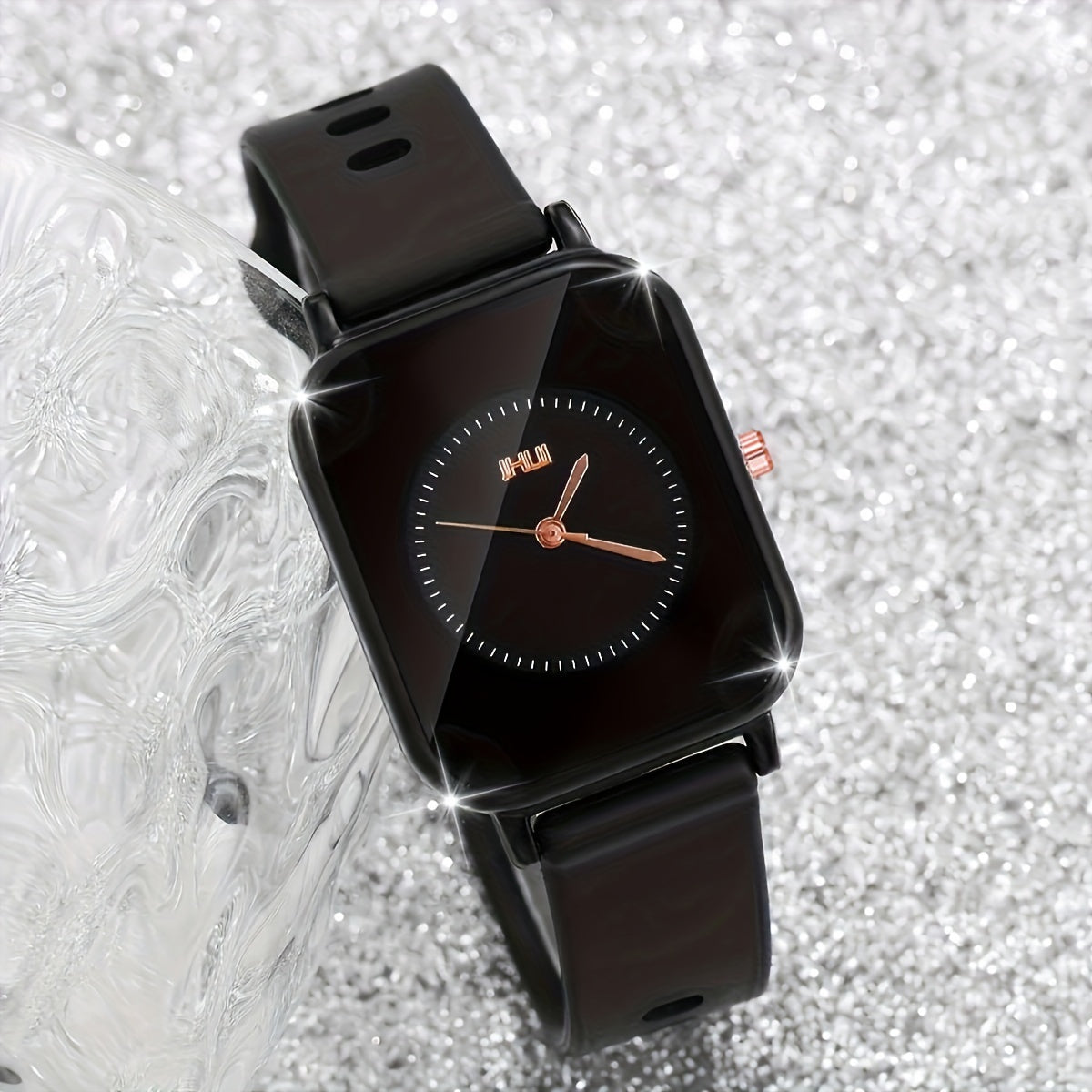 Set de reloj de pulsera de cuarzo con esfera cuadrada y banda de silicona para mujer, con caja de aleación de zinc y diseño de tres piezas