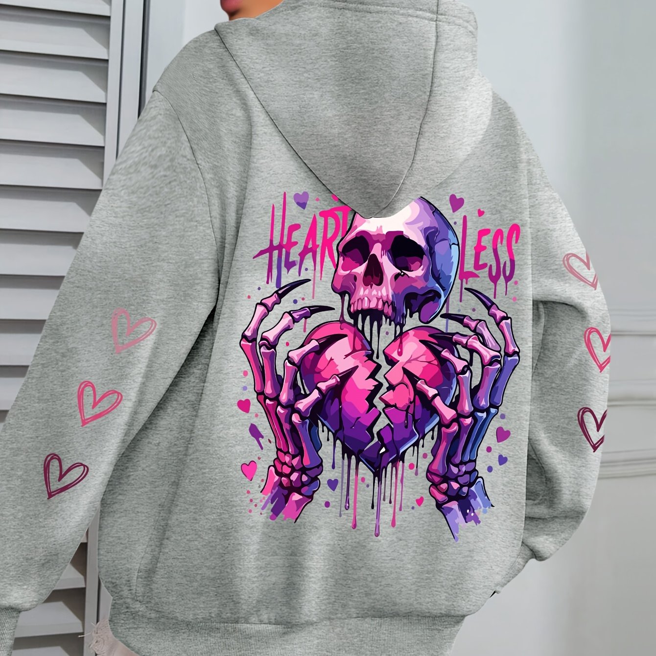 Plus Size Women's Heart Love Print Hoodie Long Sleeve Pullover