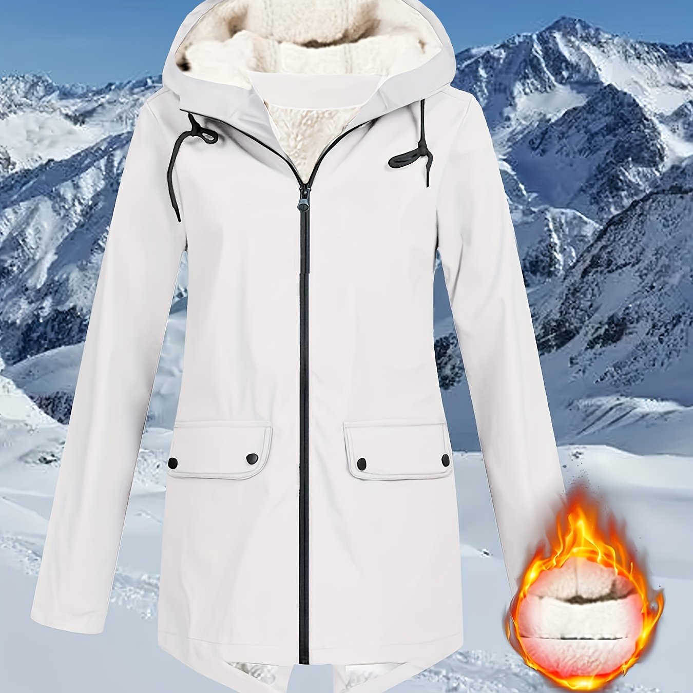 Chaqueta cortaviento con capucha para mujer, poliéster, color sólido, manga larga, otoño e invierno, aislante