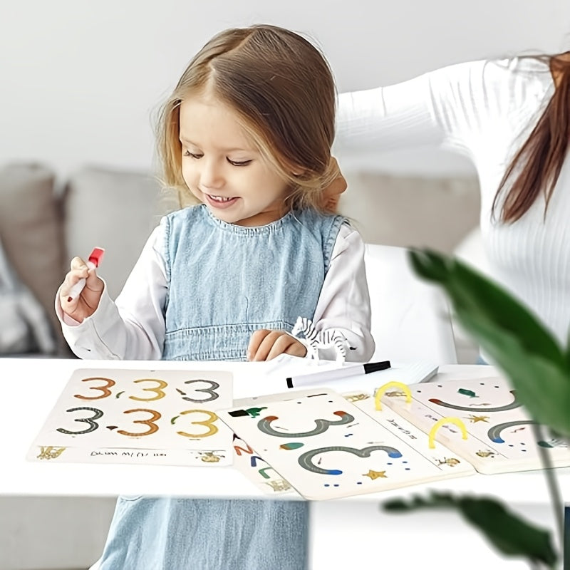 32 Reusable Educational Practice Books with Erasable Writing Pads for Ages 3-6