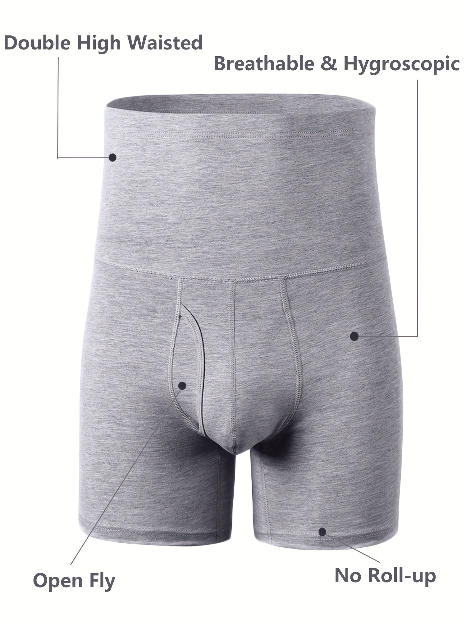 Men's High Waist Cotton Stretch Underwear with Pouch Oversized Thermal Boxer Briefs