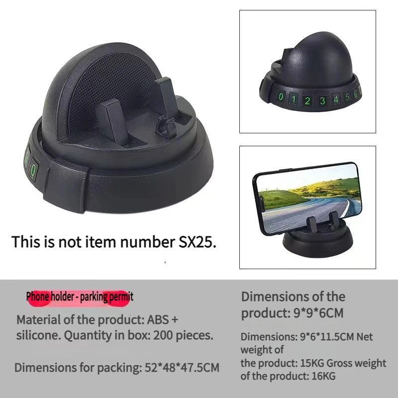 Car Dashboard Phone Holder ABS Material Rotatable Waterproof with Parking Number Plate