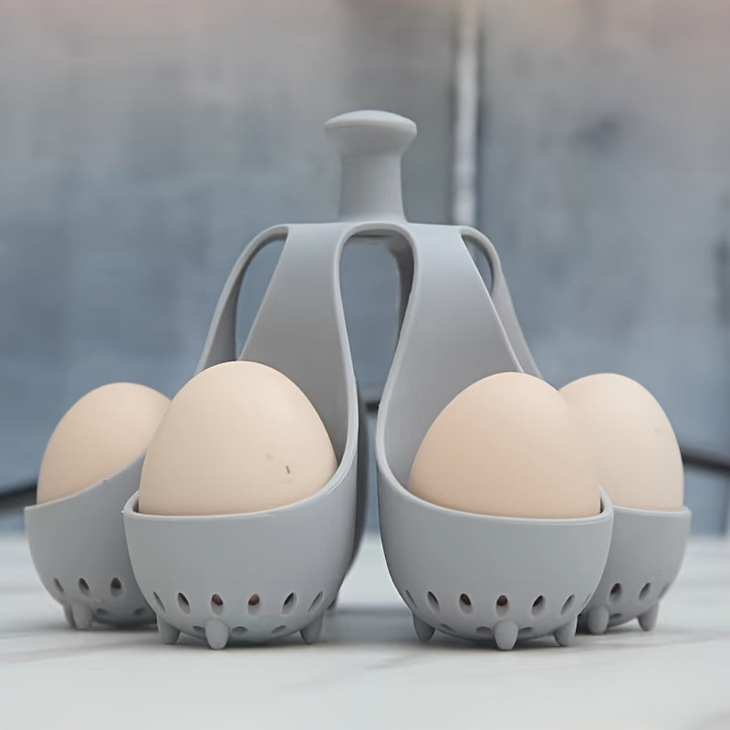 Silikon tuxum qozon ushlagichi 6 tuxum ushlab turadi, sindirilmaydigan, oqim o'tkazmaydigan, oziq-ovqat darajasidagi material, qattiq tuxum va salat tayyorlash uchun mukammal oshxona asbobi, qulay muzlatgichda saqlash yechimi