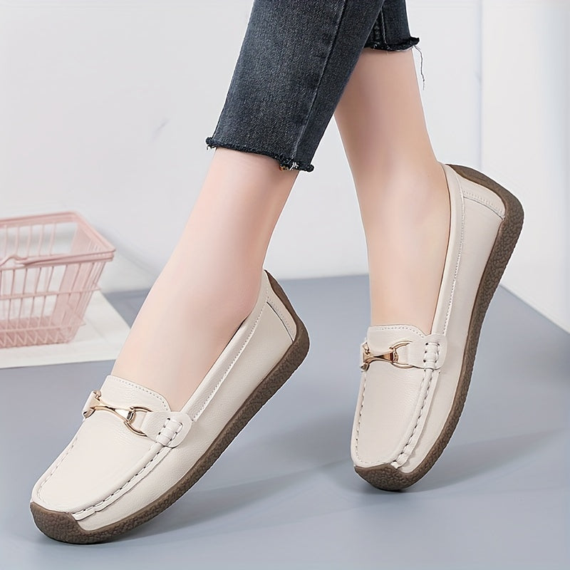Women's Metal Decor Slip-On Loafers for Casual Walking with Non-Slip Flat Soles