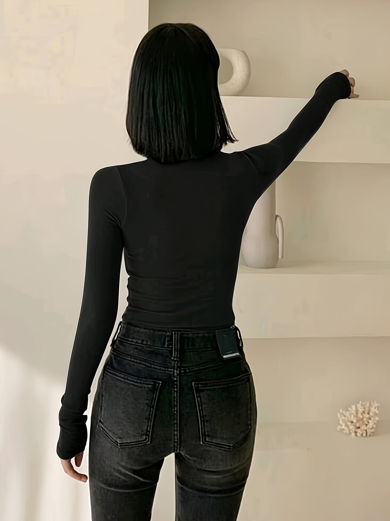 Women's Slim Fit Turtleneck Long Sleeve Solid Color Stretchy Polyester Blend Fall Spring Autumn