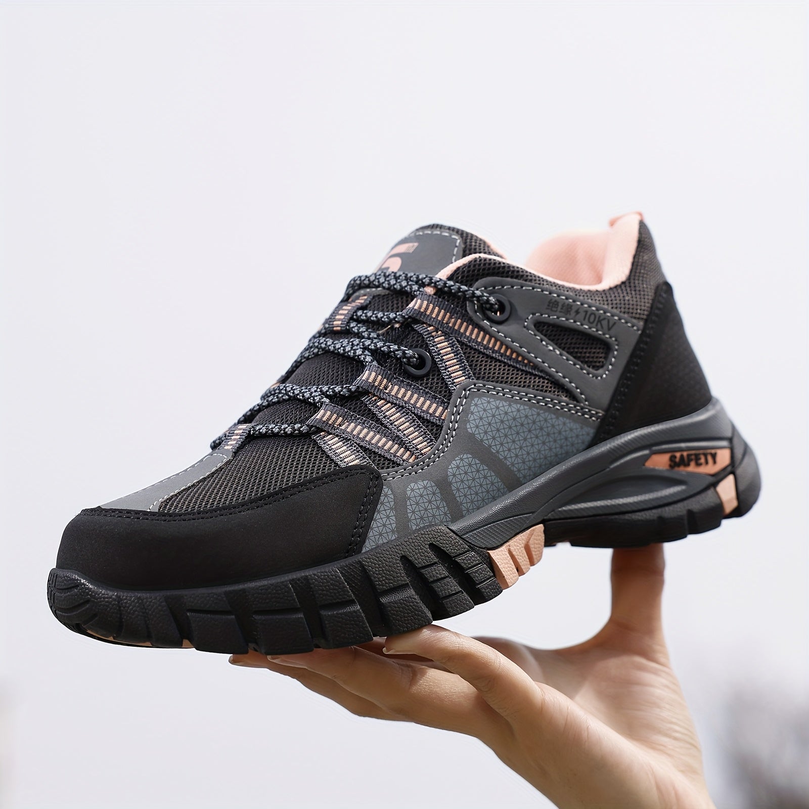 Women's Insulated Electrical Worker Shoes Anti-Puncture Slip-Resistant Steel Toe Black Pink