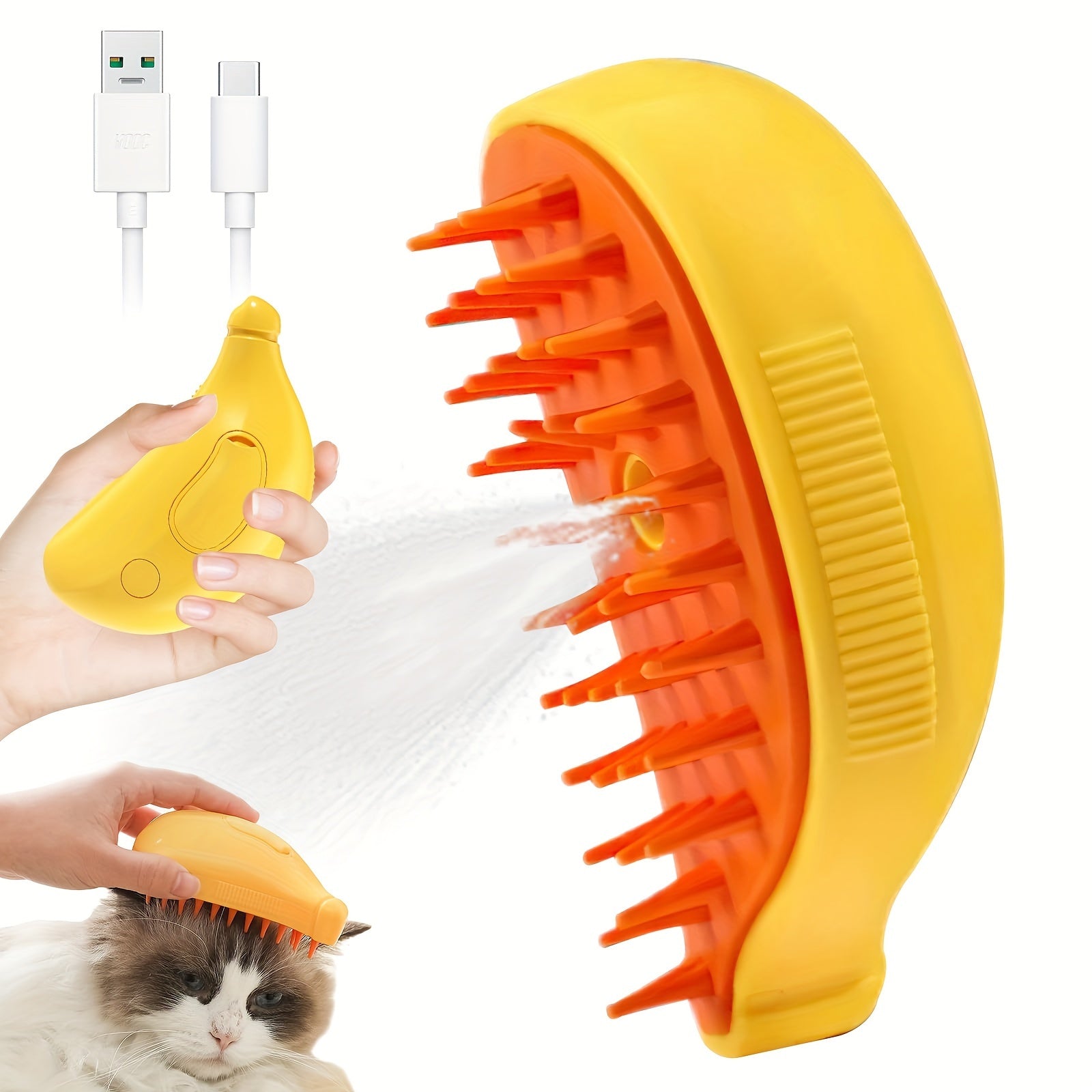 Self-Cleaning Cat and Dog Steam Grooming Brush Silicone Pet Hair Remover Massager