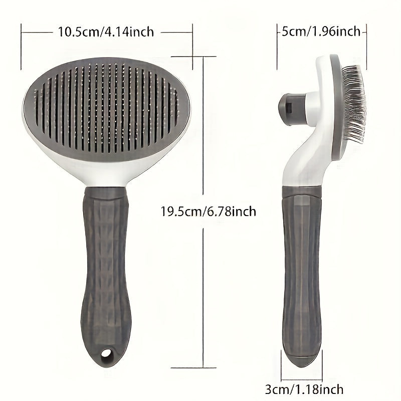 Pet Grooming Brush for Dogs and Cats with One-Click Hair Removal Blue and White