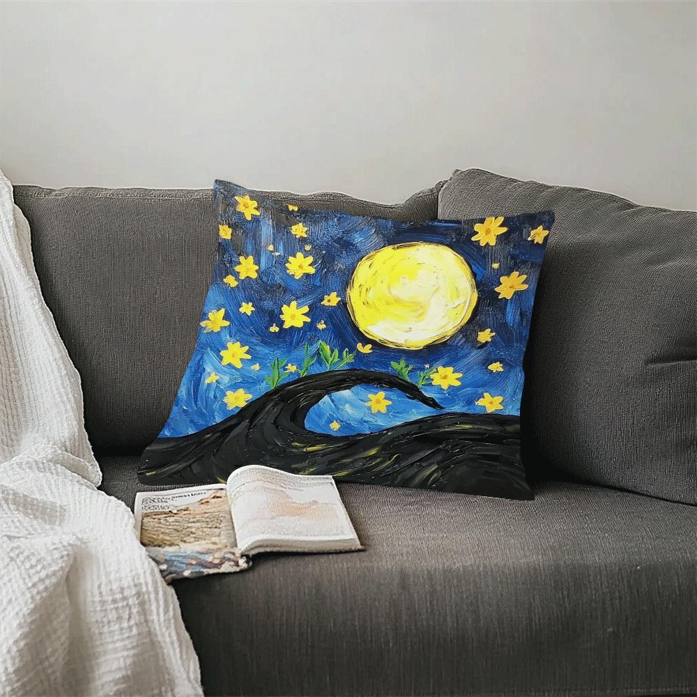 Black Cat and Moon Throw Pillow Cover Polyester Zipper Removable Washable