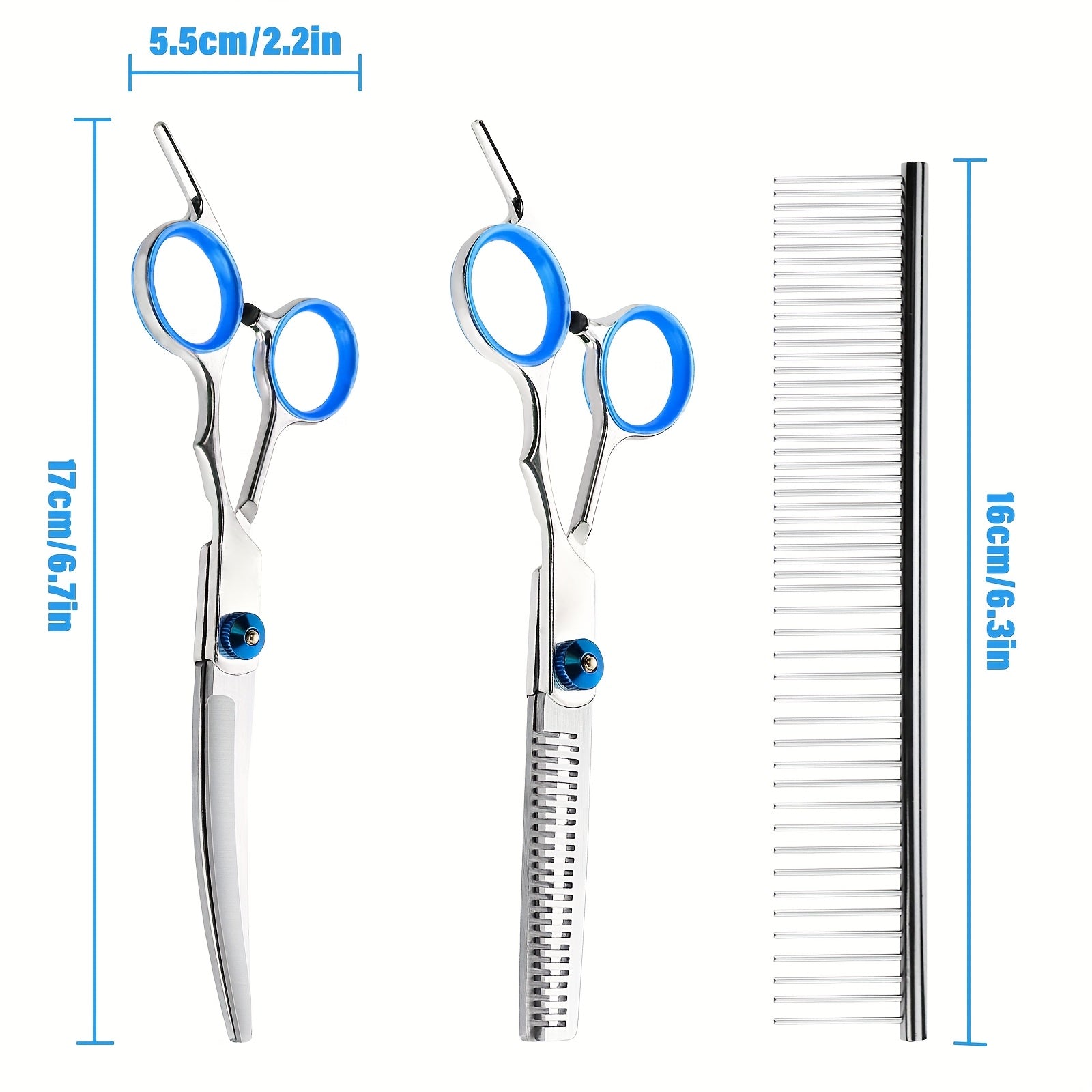 Pet Grooming Kit Stainless Steel Includes Blue Trimming Scissors Curved Scissors Combs for Dogs