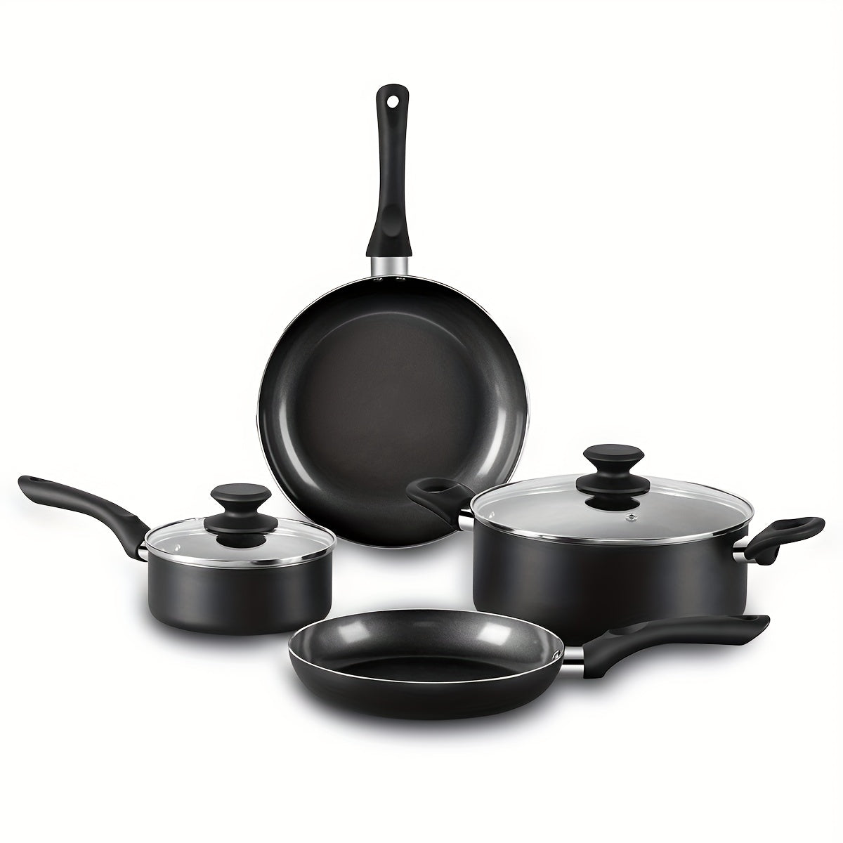 Juego de utensilios de cocina de cerámica antiadherente de 6 piezas con olla de stock, sartenes y tapas para cocinas de inducción y gas