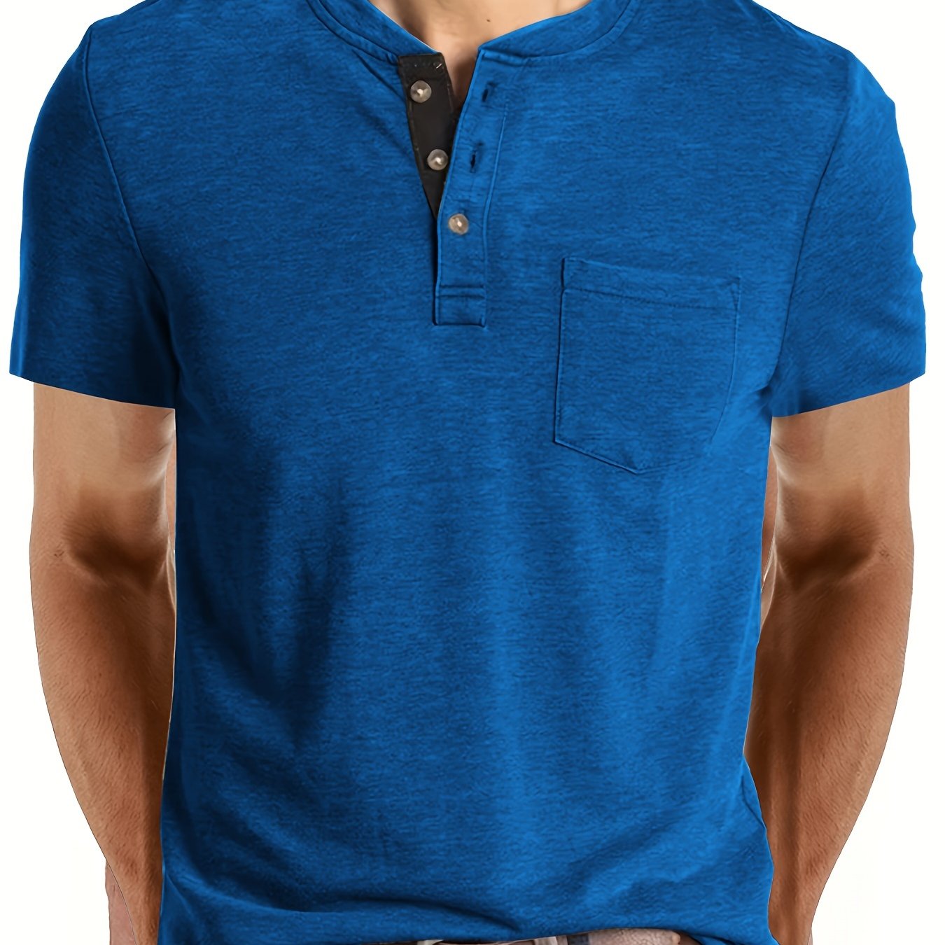 Camiseta de manga corta para hombre de talla grande en poliéster con bloques de color y cuello redondo