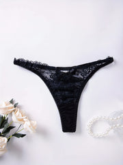 Women's Floral Lace Thongs and Low Waist Bow Tie Panties Lingerie