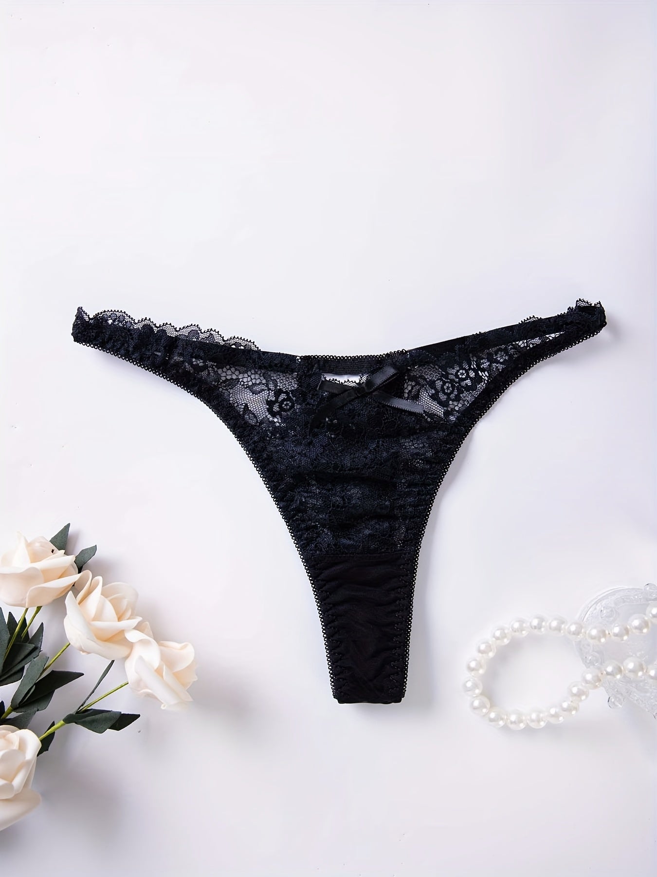 Set of 4 Women's Lace Thongs with Bow Knot Sexy Lingerie