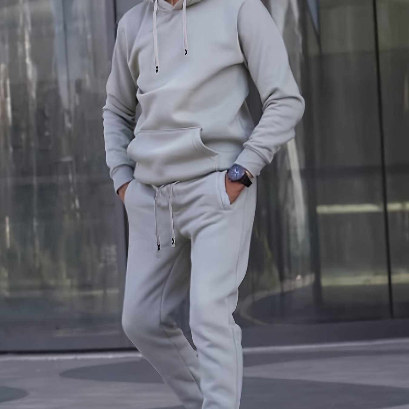 Men's Casual Sportswear Set with Embroidered Alphabet Belt Hooded Sweatshirt and Joggers