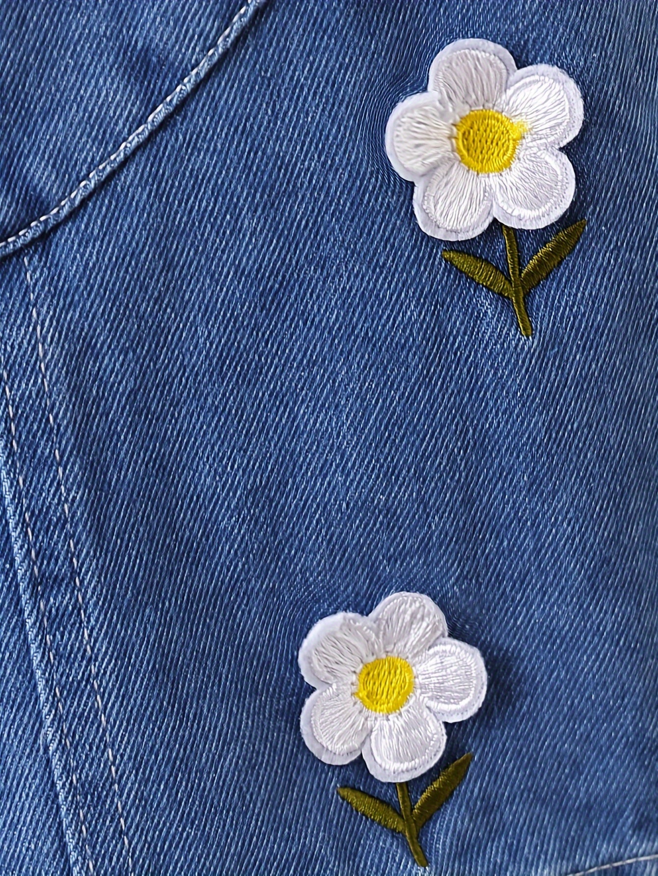 Girls Denim Dress Set with Embroidered Flowers and Long Sleeve Top for Infants