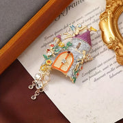 Vintage Fairy Tale Castle Tassel Brooch Pin for Clothing Accessories