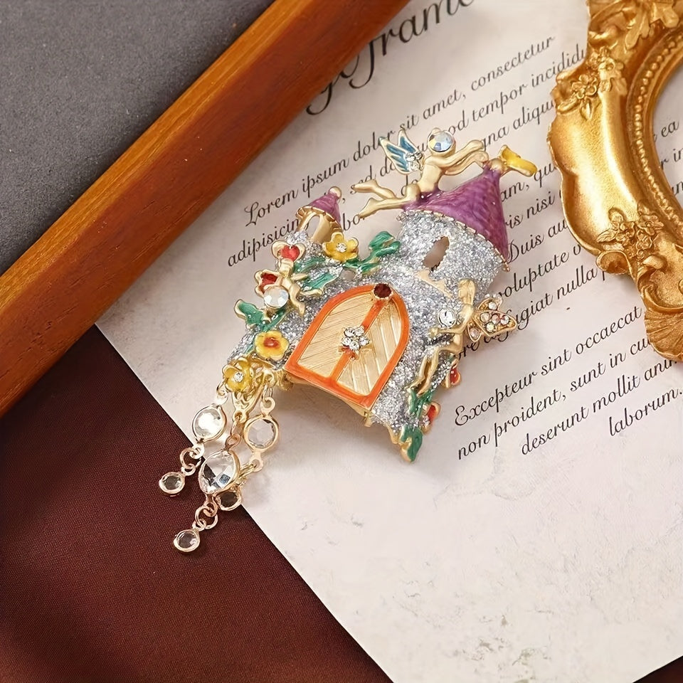 Vintage Fairy Tale Castle Tassel Brooch Pin for Clothing Accessories