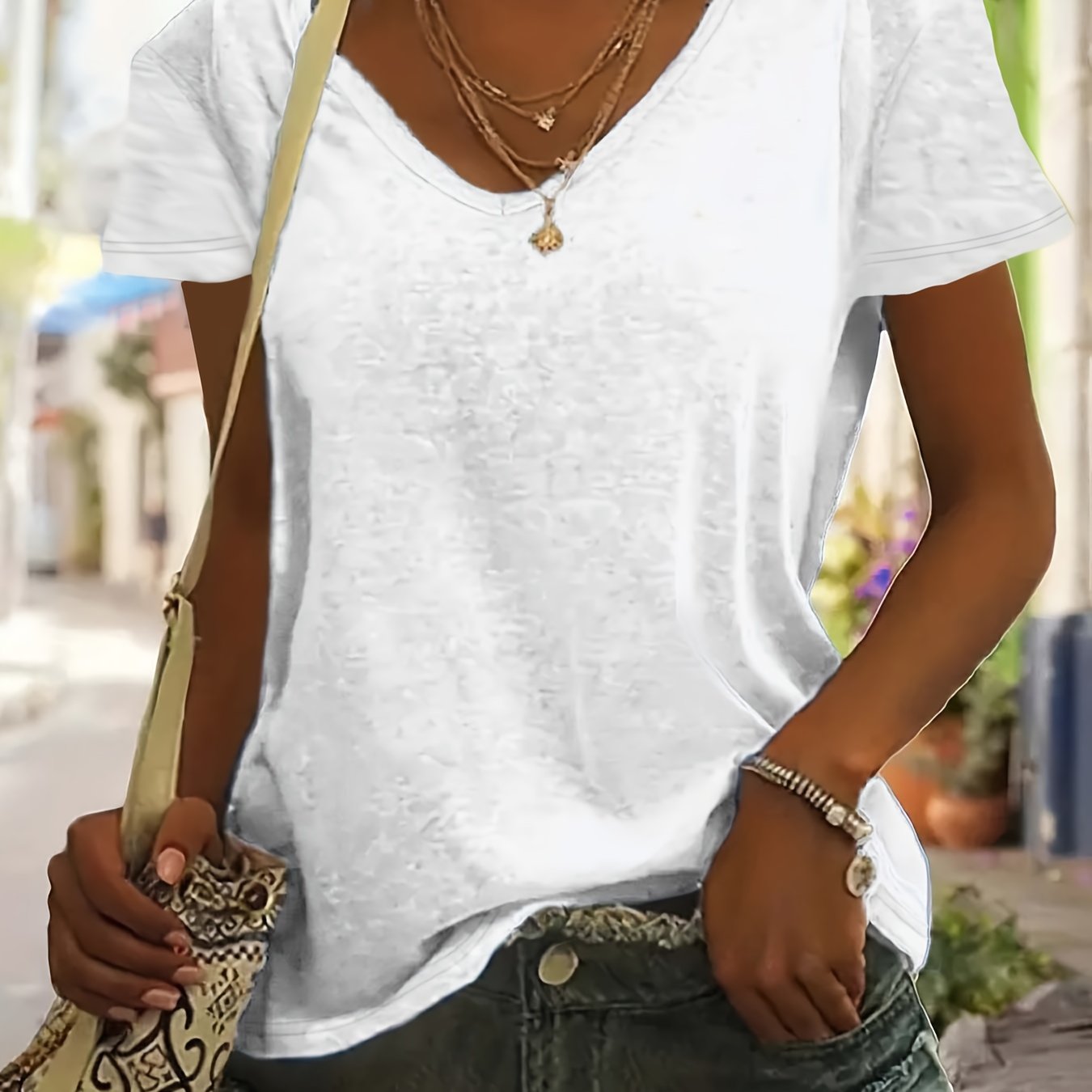 Plus Size Women's V Neck T-Shirt Casual Short Sleeve Spring Summer