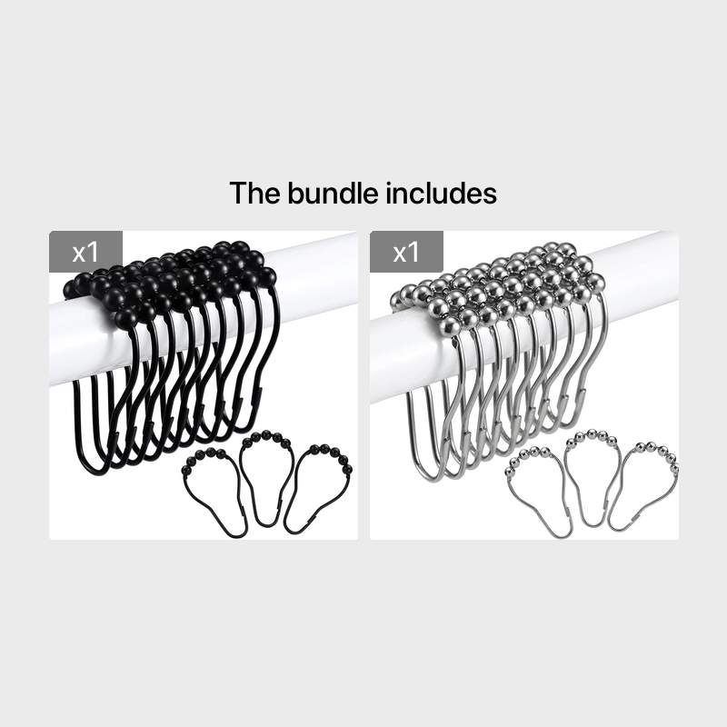 Nickel Shower Curtain Rings Set of 12 Rust-Resistant Metal Bathroom Curtain Holders