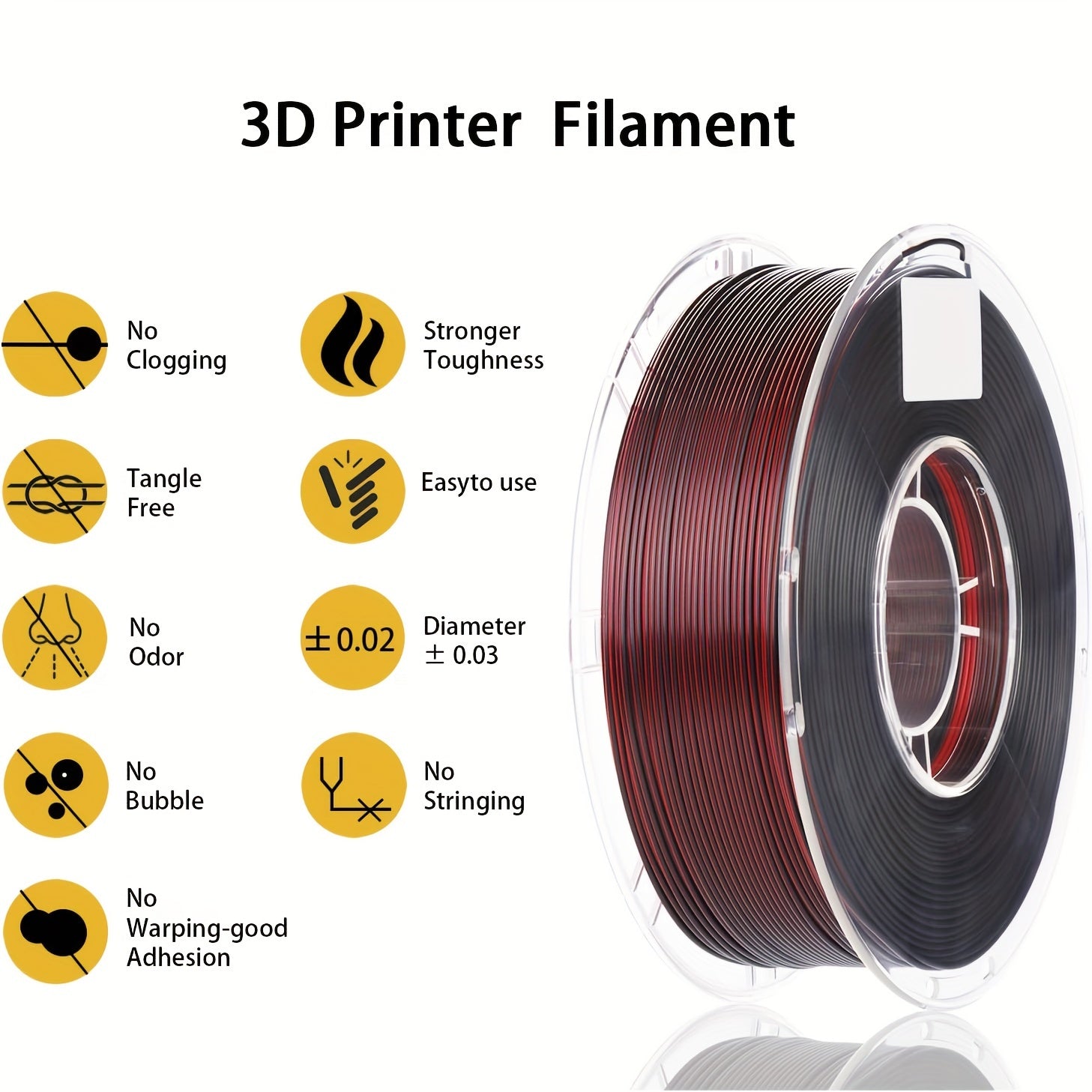 Red and Black Dual-Color PLA 3D Printer Filament 1kg Shiny Coextrusion