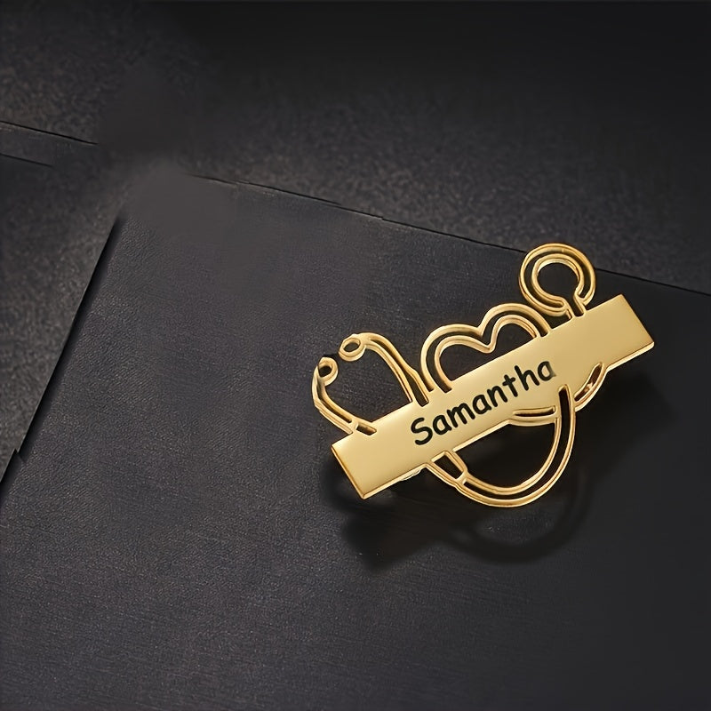 Stainless Steel Nameplate Brooch for Medical Professionals Engraved Elegant Jewelry