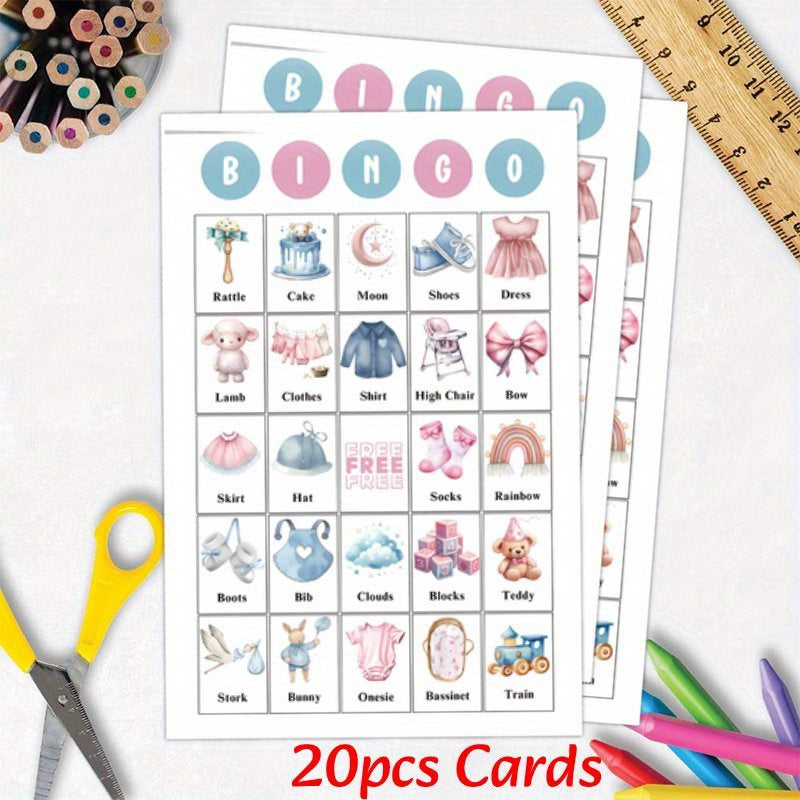 Set of 20 Baby Shower Bingo Cards for Gender Reveal Party Game Blue Pink Designs