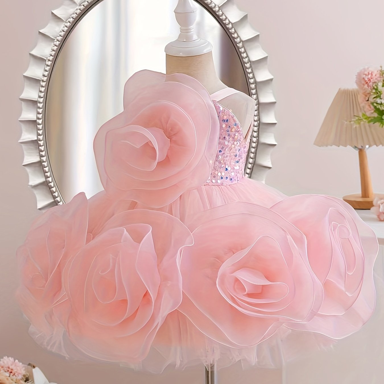 Baby Girl Dress Sleeveless Mesh Floral Party Formal Knee Length Geometric Pattern