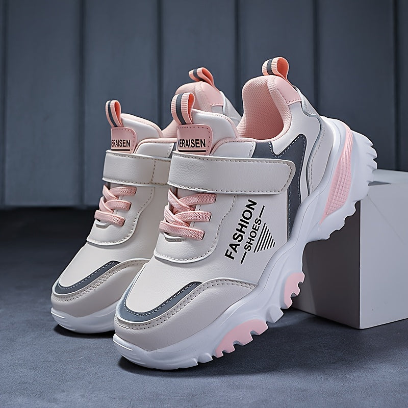 Kids' Breathable Lightweight All-Season Sports Sneakers with Hook-and-Loop Closure