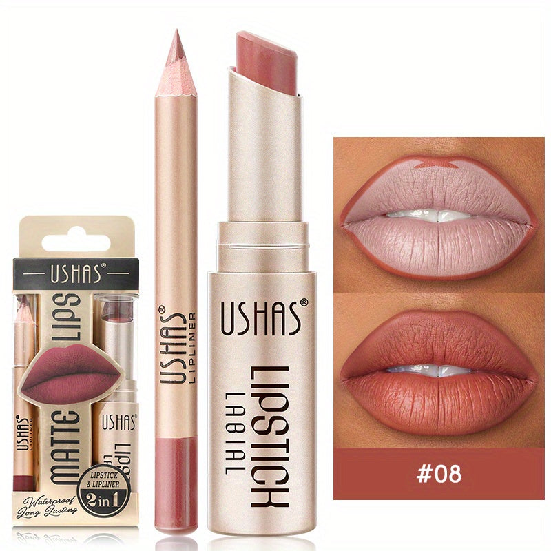 Women Nude Lipstick and Lip Liner Set Waterproof Velvet Long-lasting