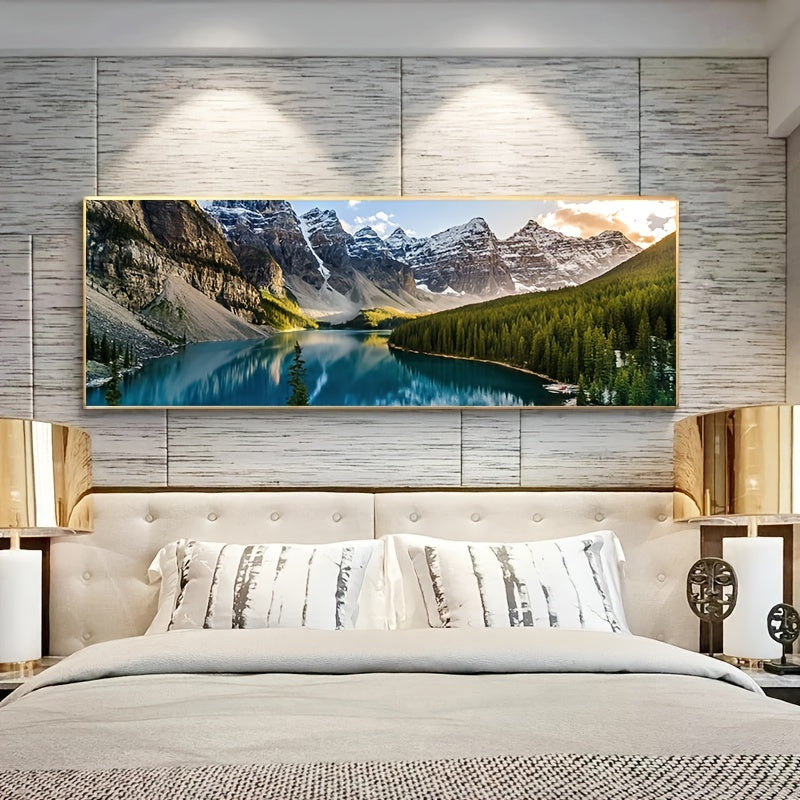 Canvas Wall Art of Lake Forest Mountain Scenery 49.99x149.99cm Frameless for Living Room Bedroom