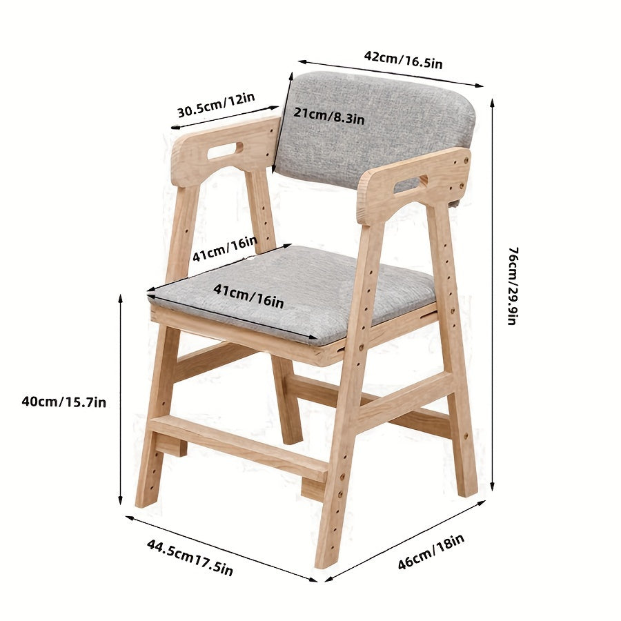 Balandligi sozlanadigan va olib tashlanadigan yostiqli yog'och ofis stuli, o'qish va ovqatlanish uchun ideal. Silliq qoplama bilan ajralib turadi.