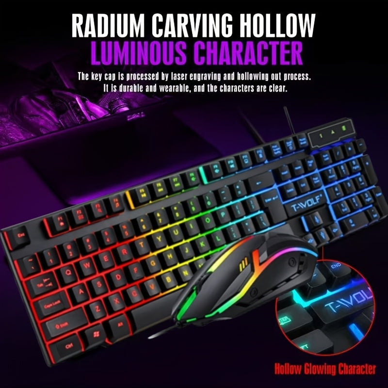Gaming Keyboard and Mouse Set with Ergonomic Design Optical Movement Detection Wired Mechanical Touch Suspended Keys