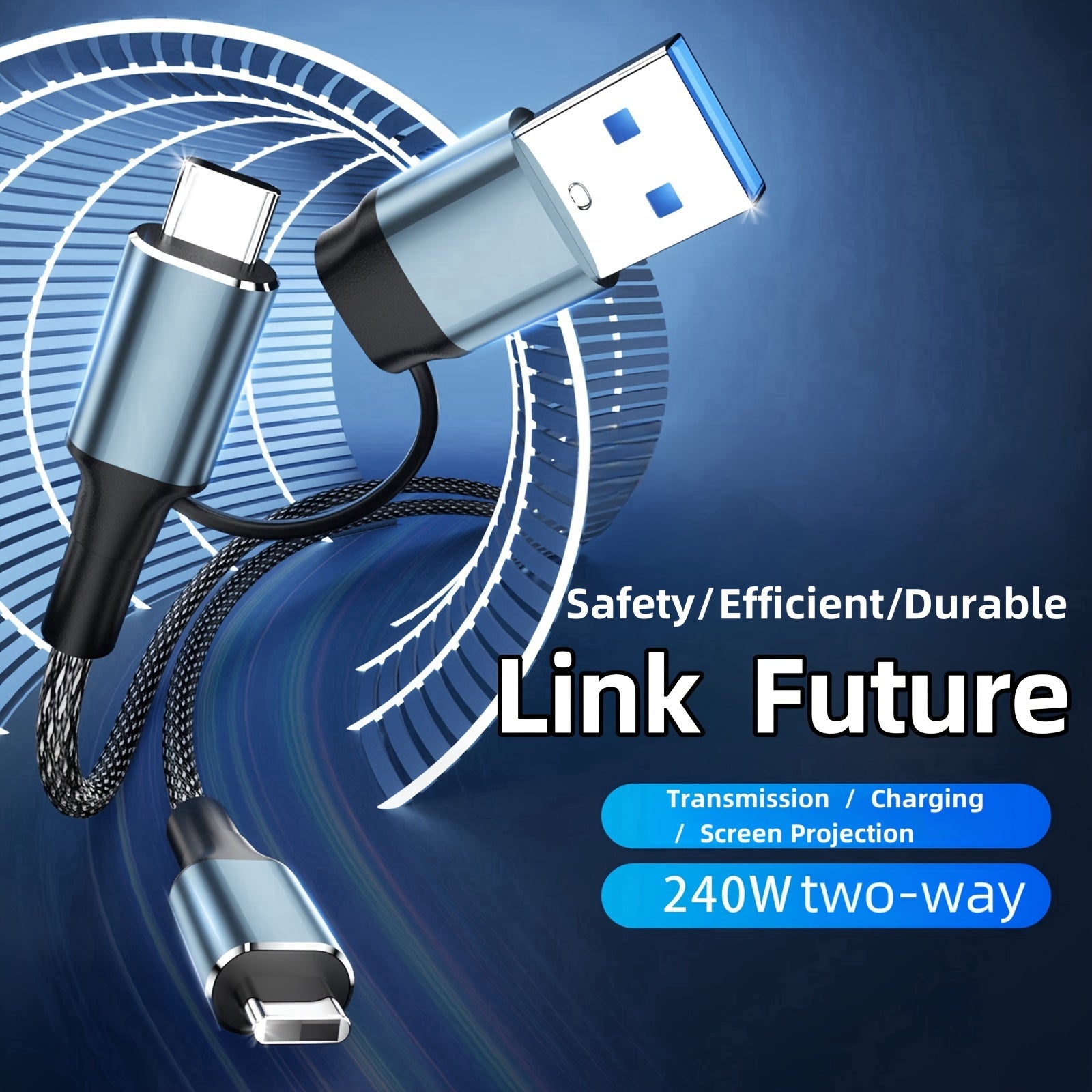 Кабель быстрой зарядки USB Type-C с двунаправленной передачей данных 240 Вт для смартфонов и ноутбуков