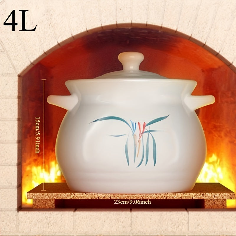 White Hand-Painted Chinese Soup Pot Non-Stick Heat-Resistant Cookware for Soup Rice Slow Cooking