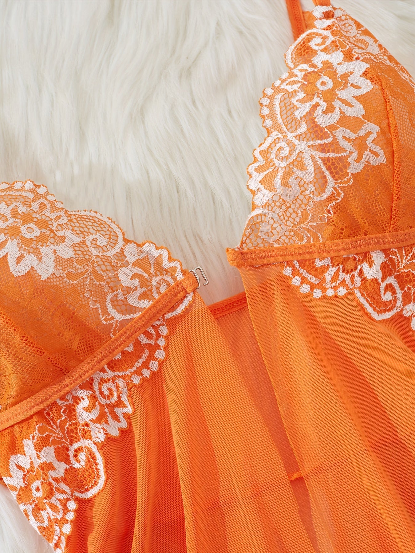 Conjunto de vestido de encaje de lencería con babydoll y tanga, escote en V, sin espalda, floral, de poliéster suave