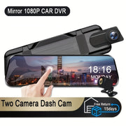 1080P Front and 720P Rear Camera Mirror Dash Cam Touch Screen Magnetic Mount Rechargeable Battery