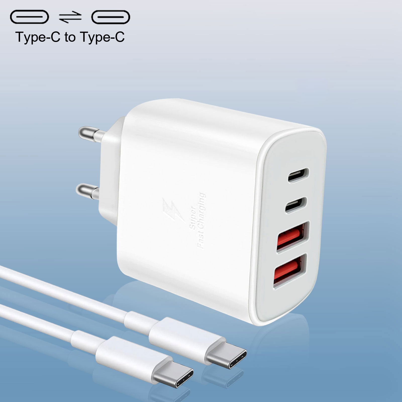 4-Port USB-C Fast Charging Wall Adapter 10-20W European Plug for iPhone iPad AirPods Galaxy