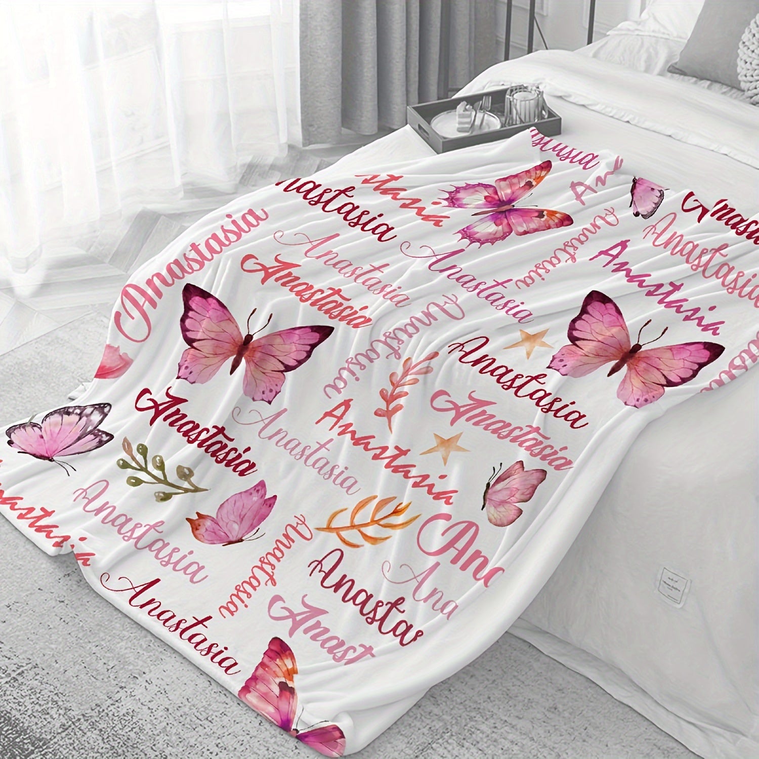Personalized Butterfly Throw Blanket Flannel Fleece Sofa Bed Travel All-Season