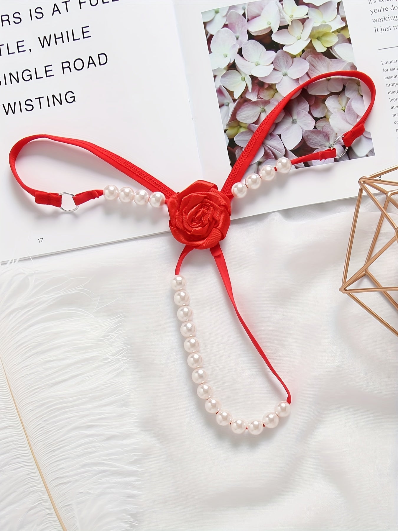 Women's Floral Embroidered Thongs with Faux Pearl Decoration Lingerie