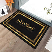 Black and Gold Welcome Door Mat Non-Slip Machine Washable Polyester